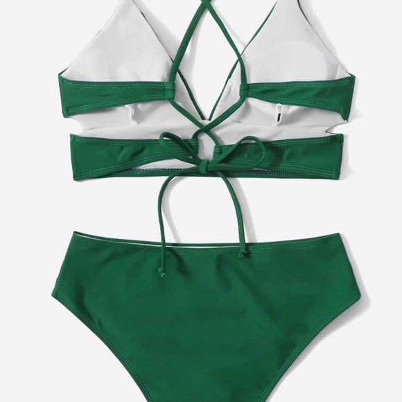 SHEIN NWT Cut-out Lace Up Bikini Swimsuit Army Green Size L (8/10) - Picture 2 of 4